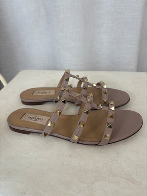 Valentino Garavani Rose Poudre Rockstud Slides, 36