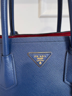 Prada Blue Saffiano Leather Double Bag
