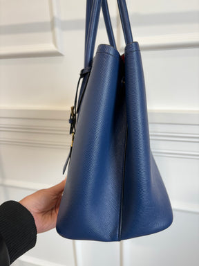 Prada Blue Saffiano Leather Double Bag