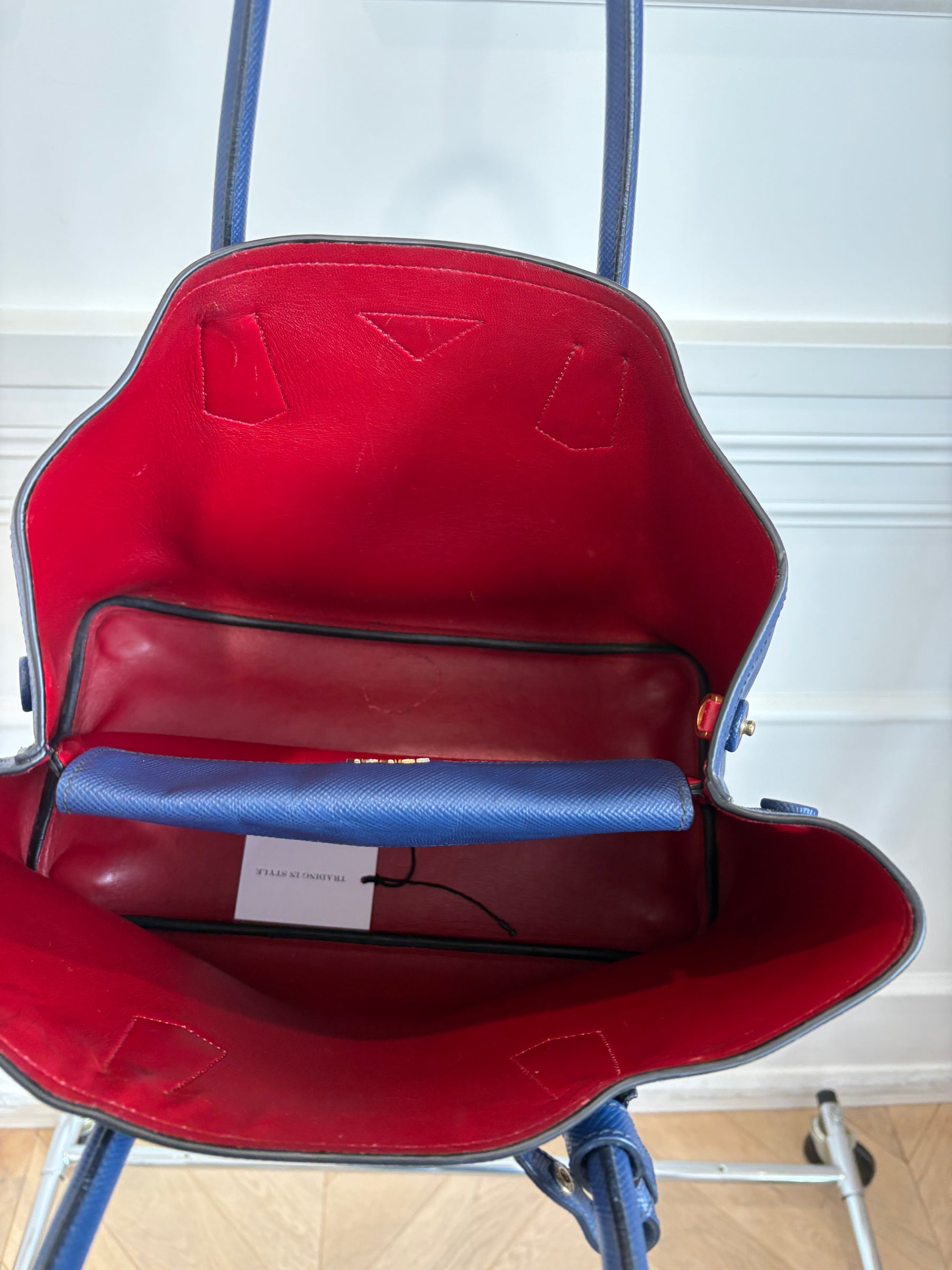 Prada Blue Saffiano Leather Double Bag