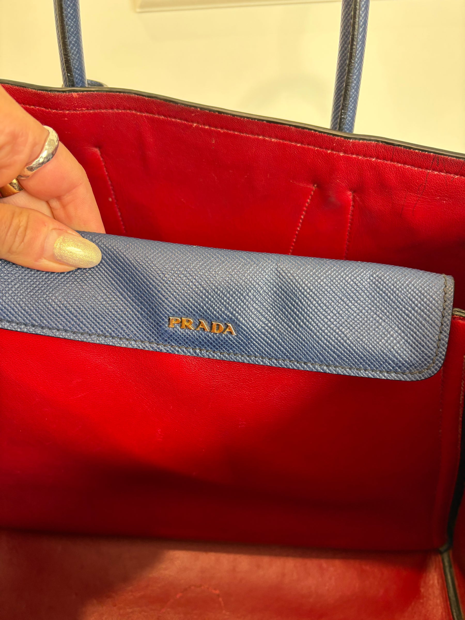 Prada Blue Saffiano Leather Double Bag