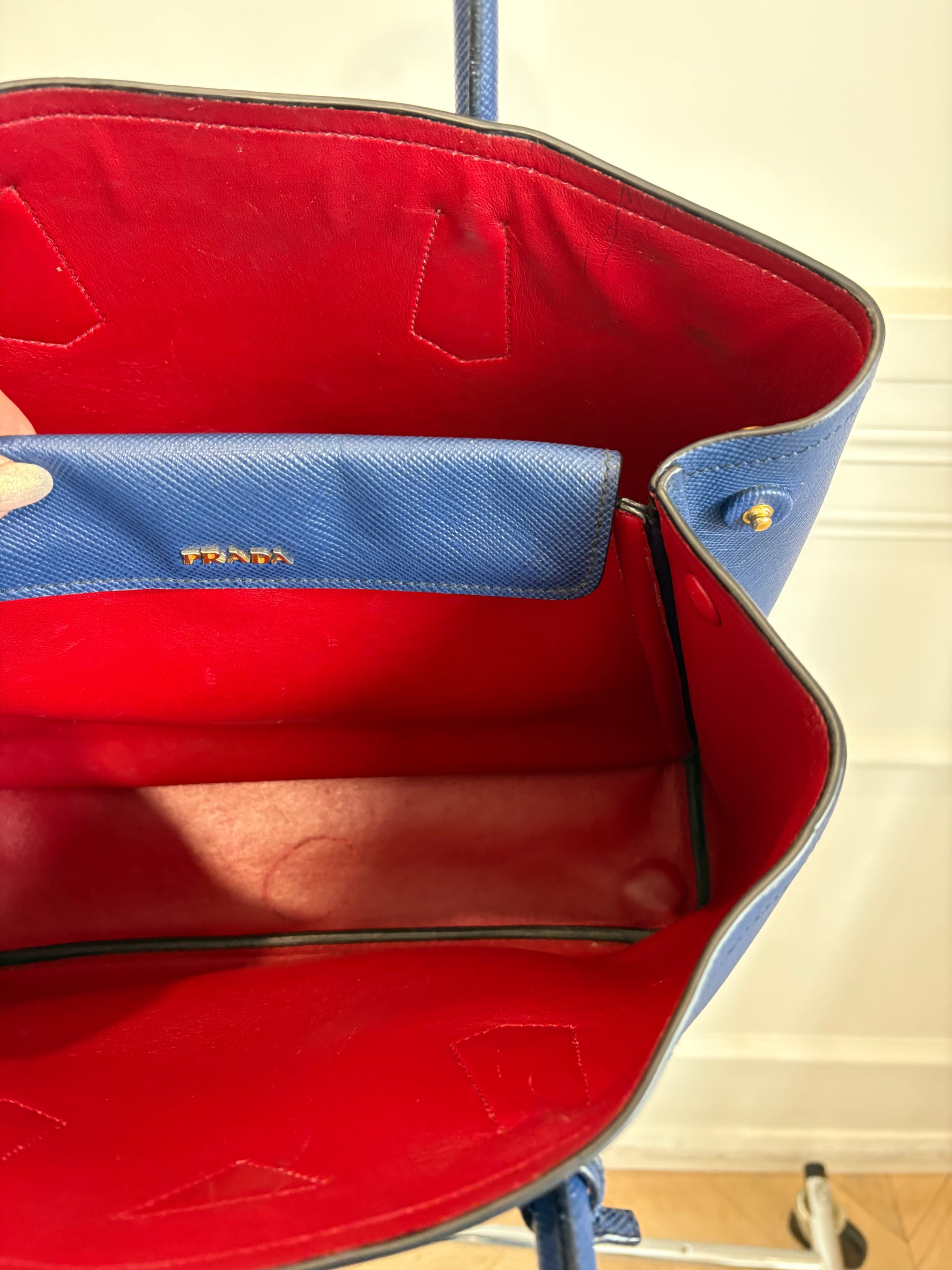 Prada Blue Saffiano Leather Double Bag