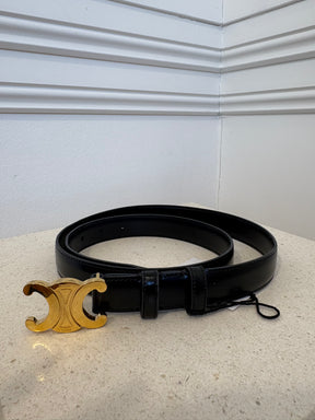 Celine Black Leather Triomphe Belt, 90