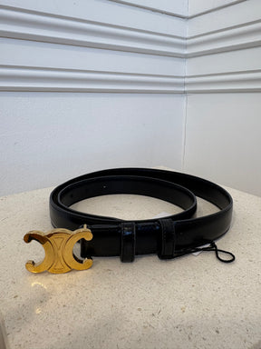 Celine Black Leather Triomphe Belt, 90