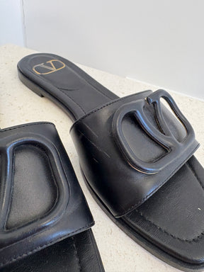 Valentino Garavani Black V Logo Slides, 36