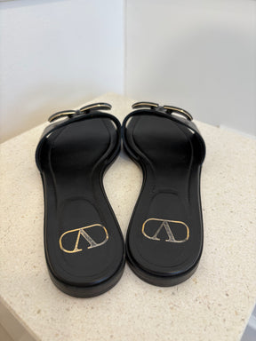 Valentino Garavani Black V Logo Slides, 36