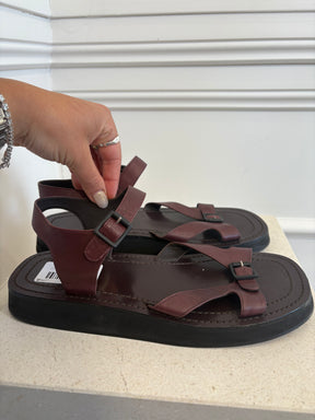 The Row Burgundy Leather Geri Sandal, 40