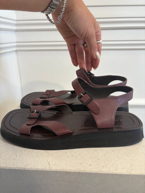 The Row Burgundy Leather Geri Sandal, 40
