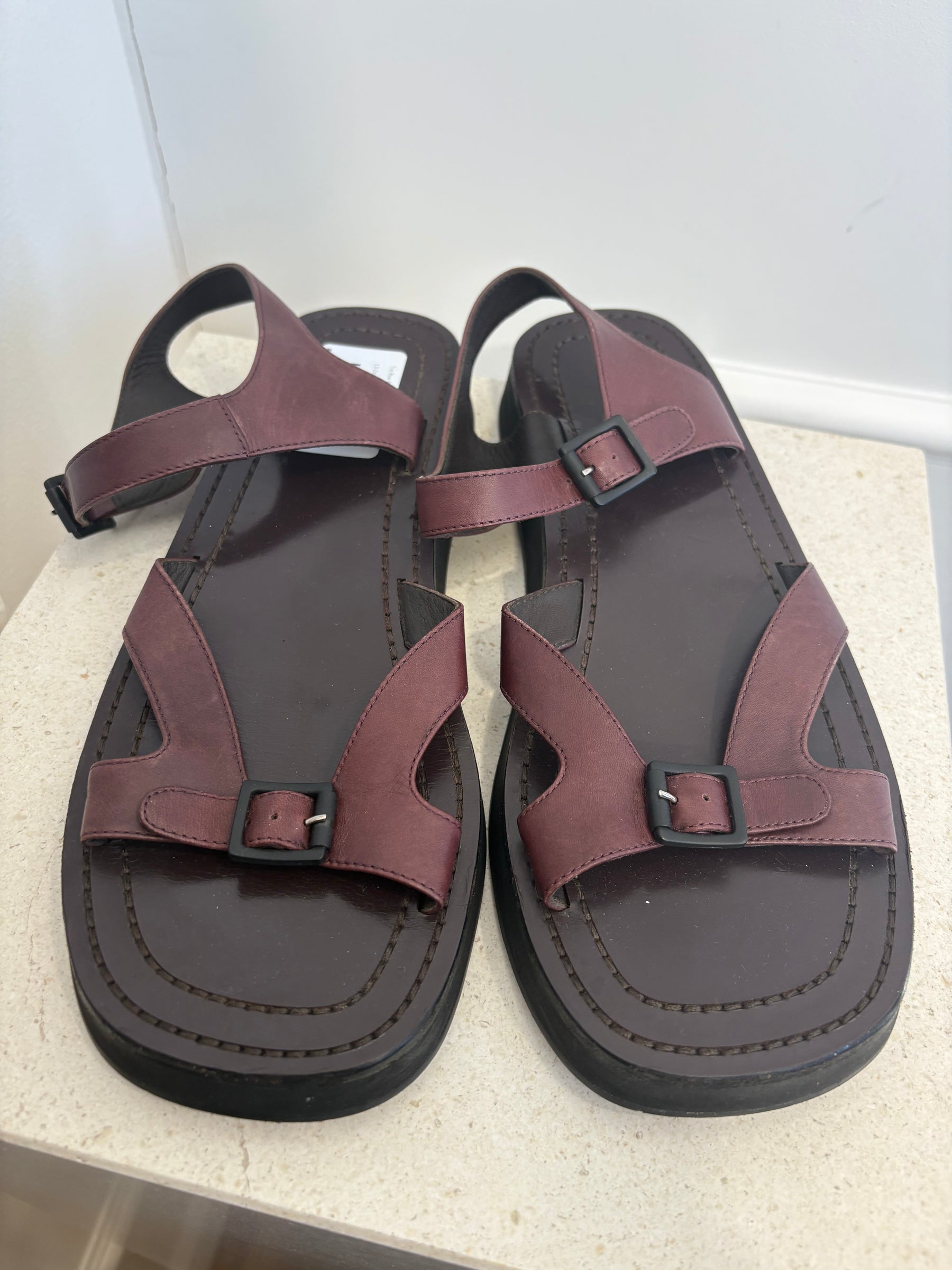 The Row Burgundy Leather Geri Sandal, 40