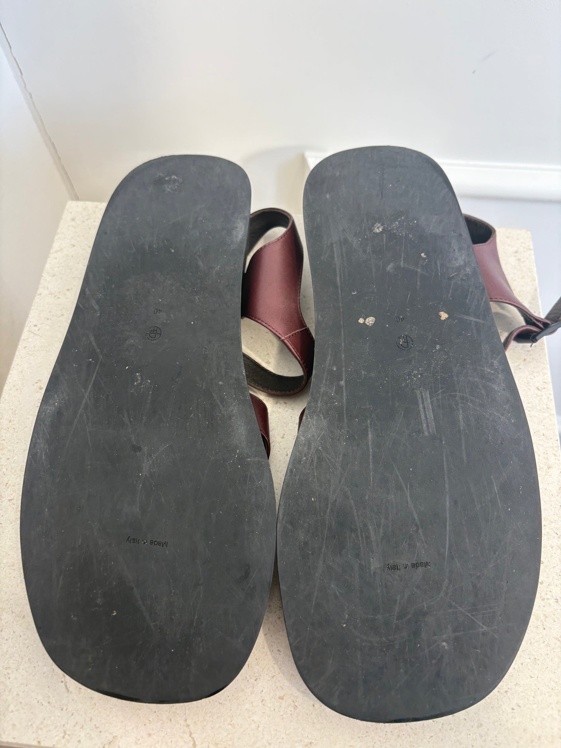 The Row Burgundy Leather Geri Sandal, 40