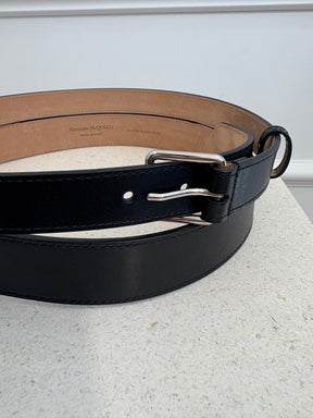 Alexander McQueen Black Leather Double Strap Belt, 75