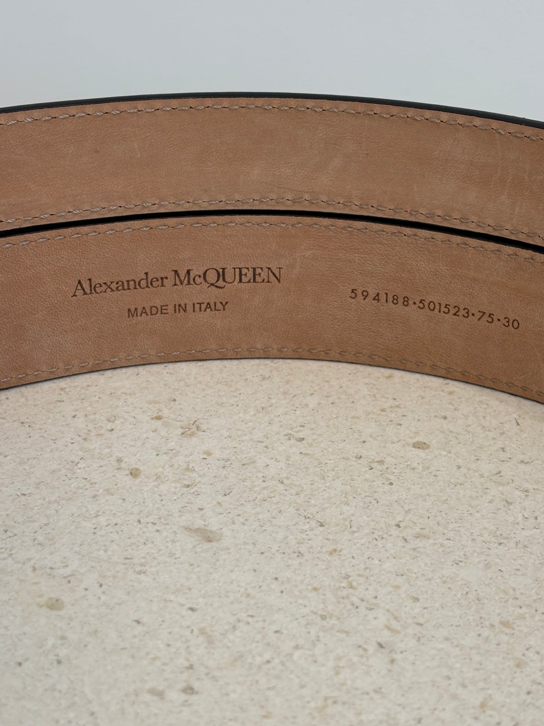 Alexander McQueen Black Leather Double Strap Belt, 75