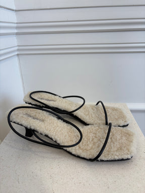 St. Agni Black Leather and Shearling Kitten Heels, 40