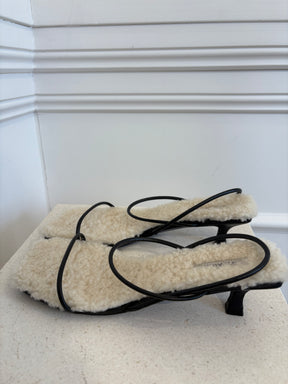 St. Agni Black Leather and Shearling Kitten Heels, 40