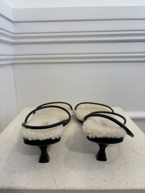 St. Agni Black Leather and Shearling Kitten Heels, 40