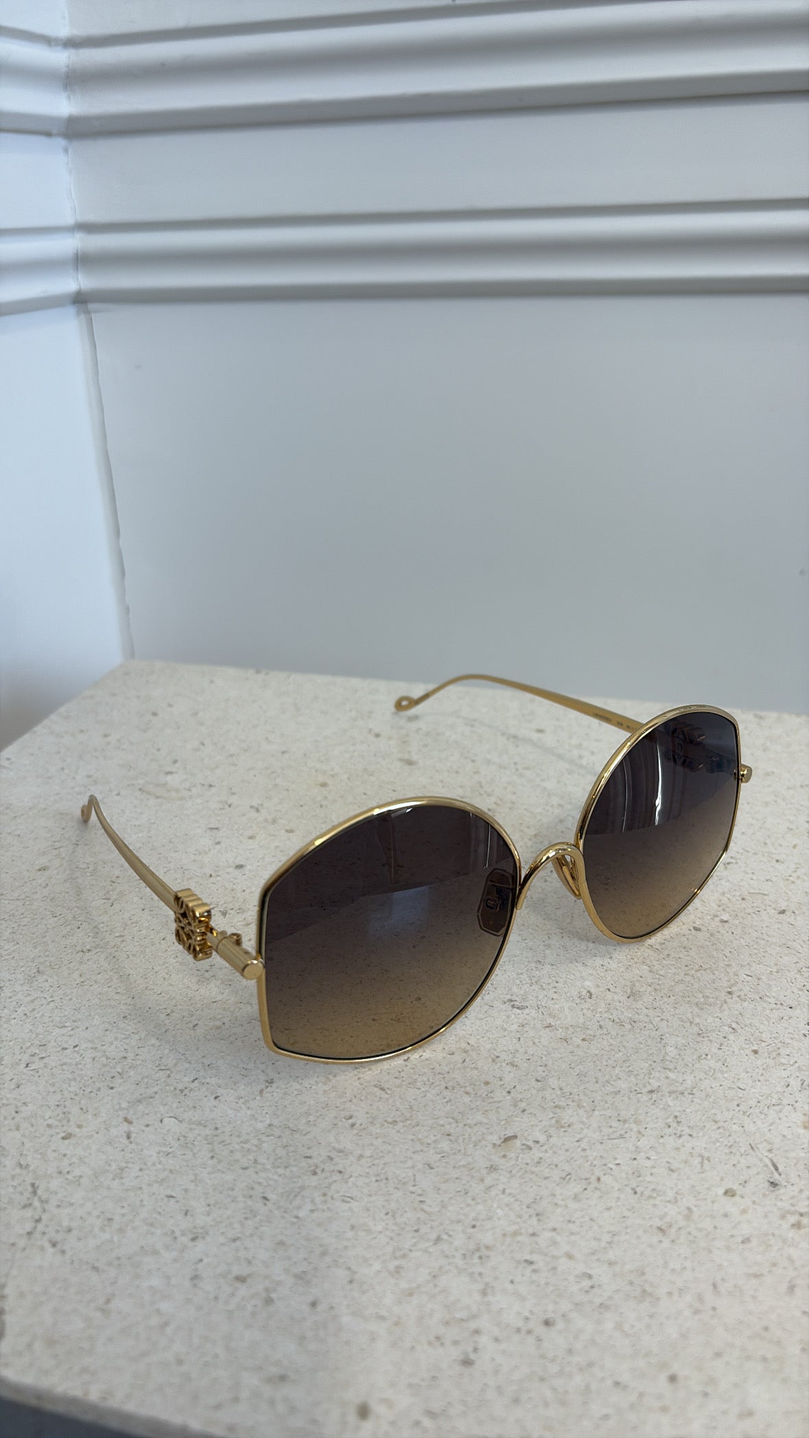 Loewe Metal Round Frame Sunglasses Gold Tone