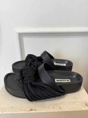 Jil Sander Black Leather and Satin Knot Slides, 41