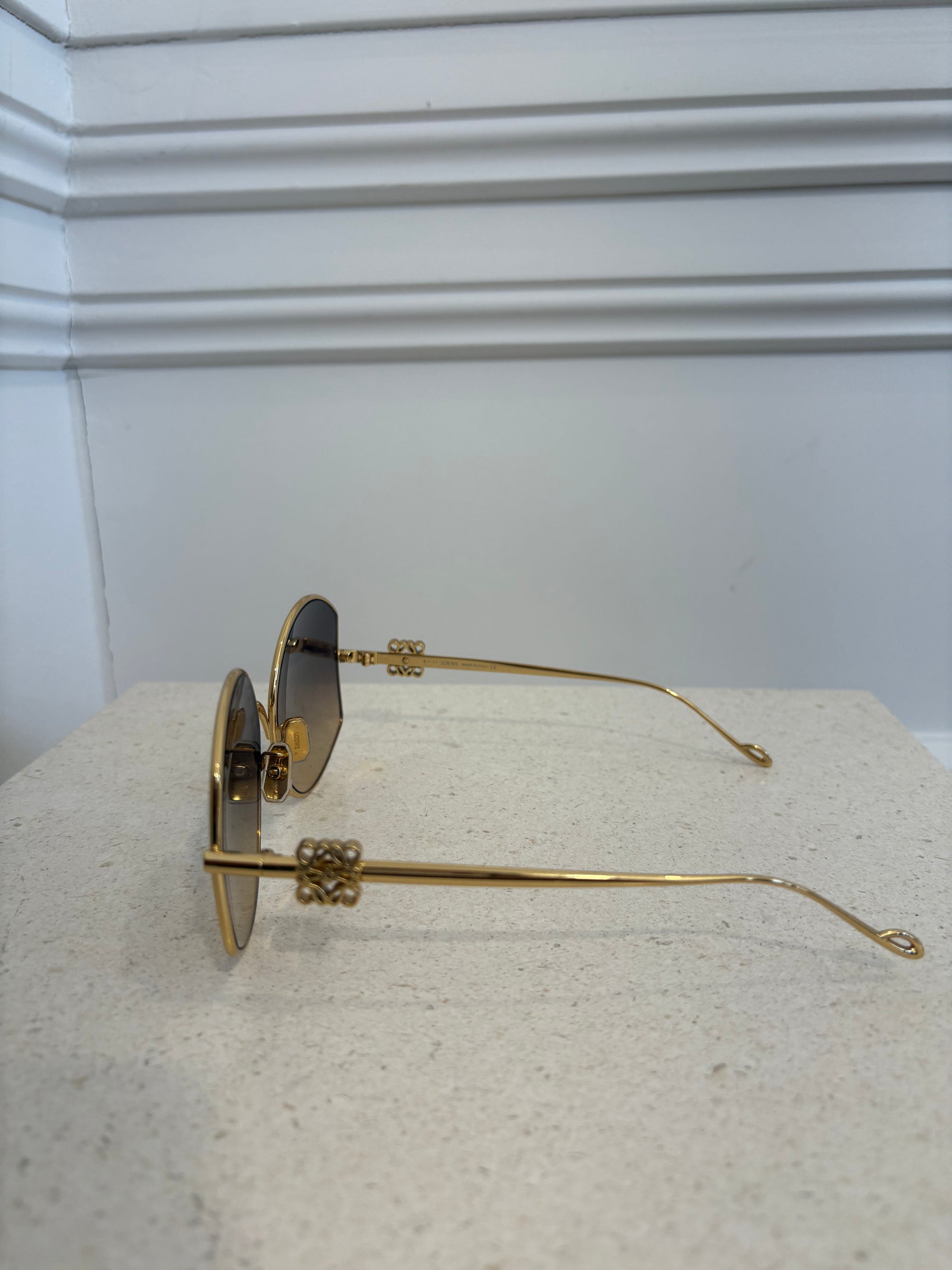 Loewe Metal Round Frame Sunglasses Gold Tone