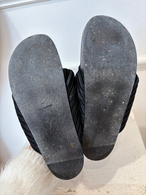 Jil Sander Black Leather and Satin Knot Slides, 41