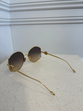 Loewe Metal Round Frame Sunglasses Gold Tone