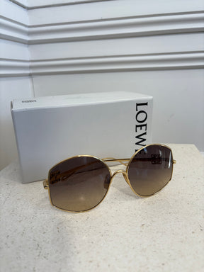 Loewe Metal Round Frame Sunglasses Gold Tone