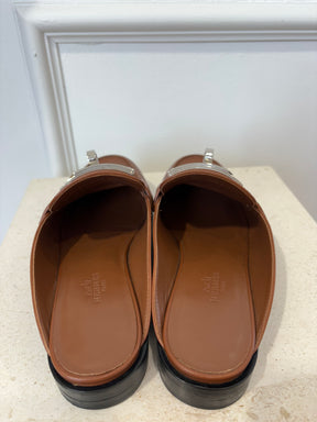 Hermès Gold Leather Iota Mules, 37