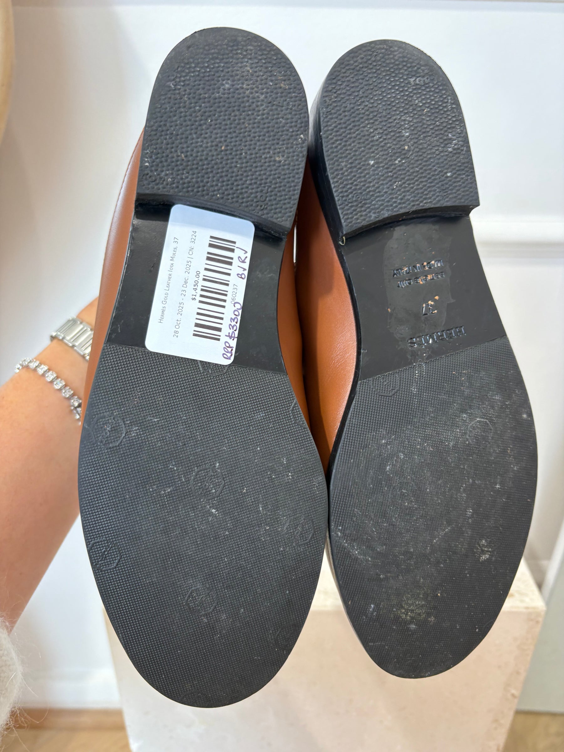 Hermès Gold Leather Iota Mules, 37