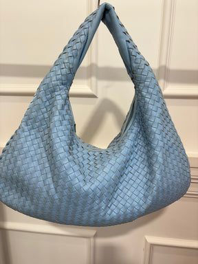 Bottega Veneta Pale Blue Intrecciato Leather Shoulder Hobo Bag