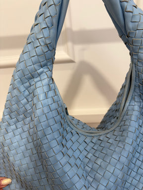 Bottega Veneta Pale Blue Intrecciato Leather Shoulder Hobo Bag