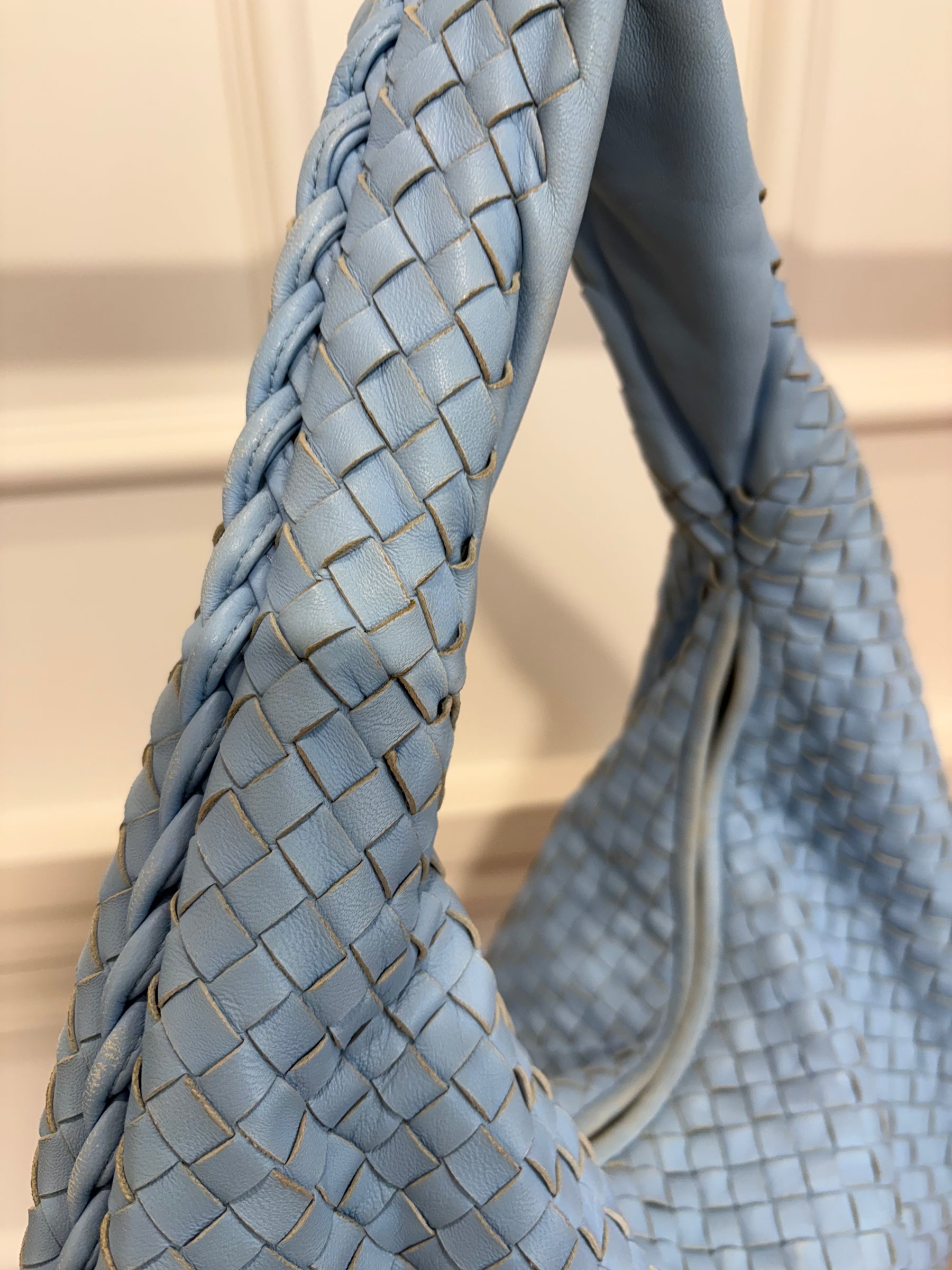 Bottega Veneta Pale Blue Intrecciato Leather Shoulder Hobo Bag