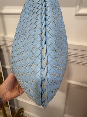Bottega Veneta Pale Blue Intrecciato Leather Shoulder Hobo Bag