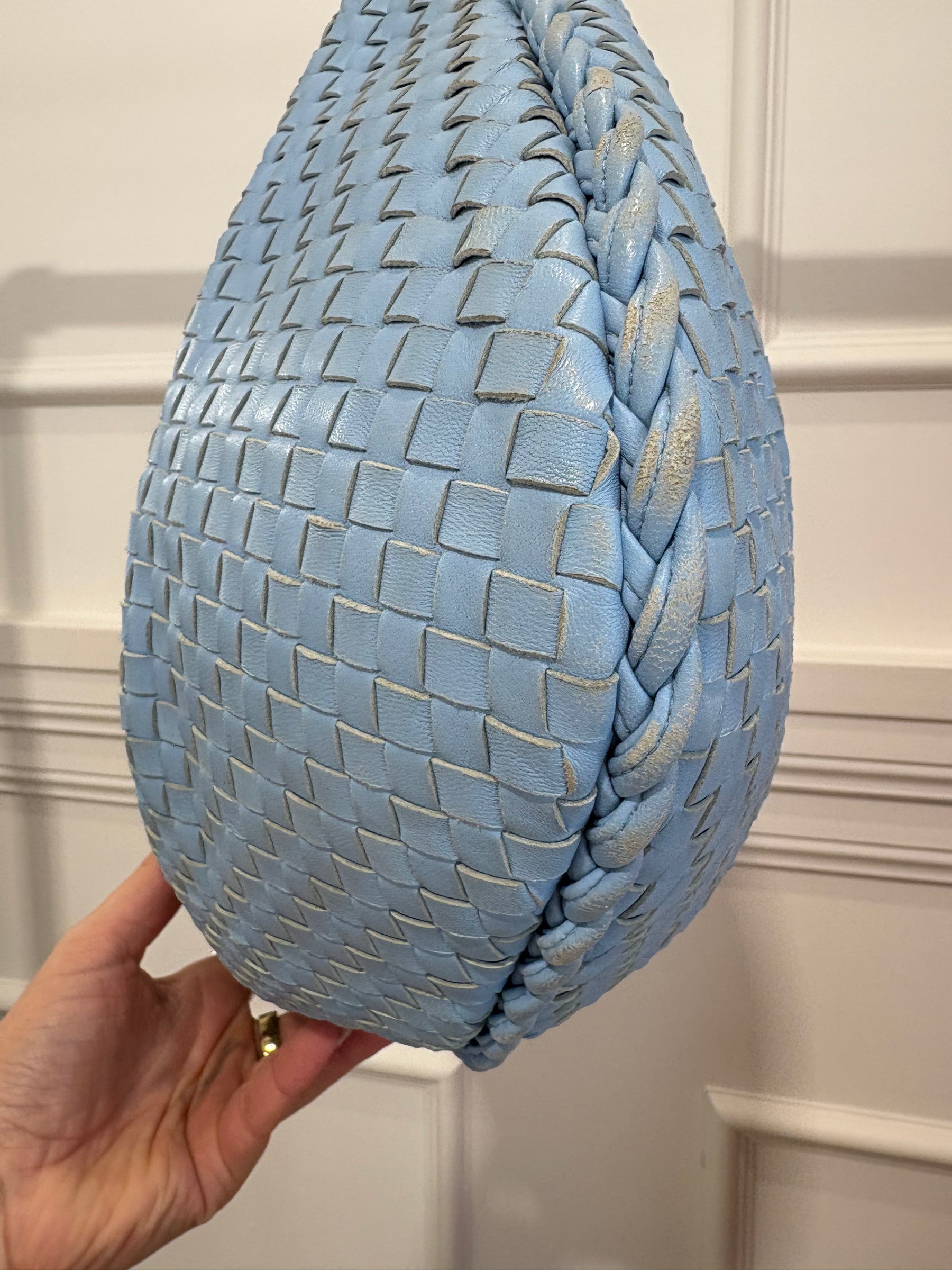 Bottega Veneta Pale Blue Intrecciato Leather Shoulder Hobo Bag