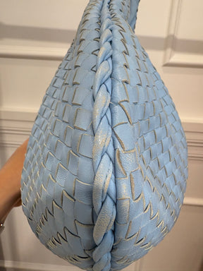 Bottega Veneta Pale Blue Intrecciato Leather Shoulder Hobo Bag