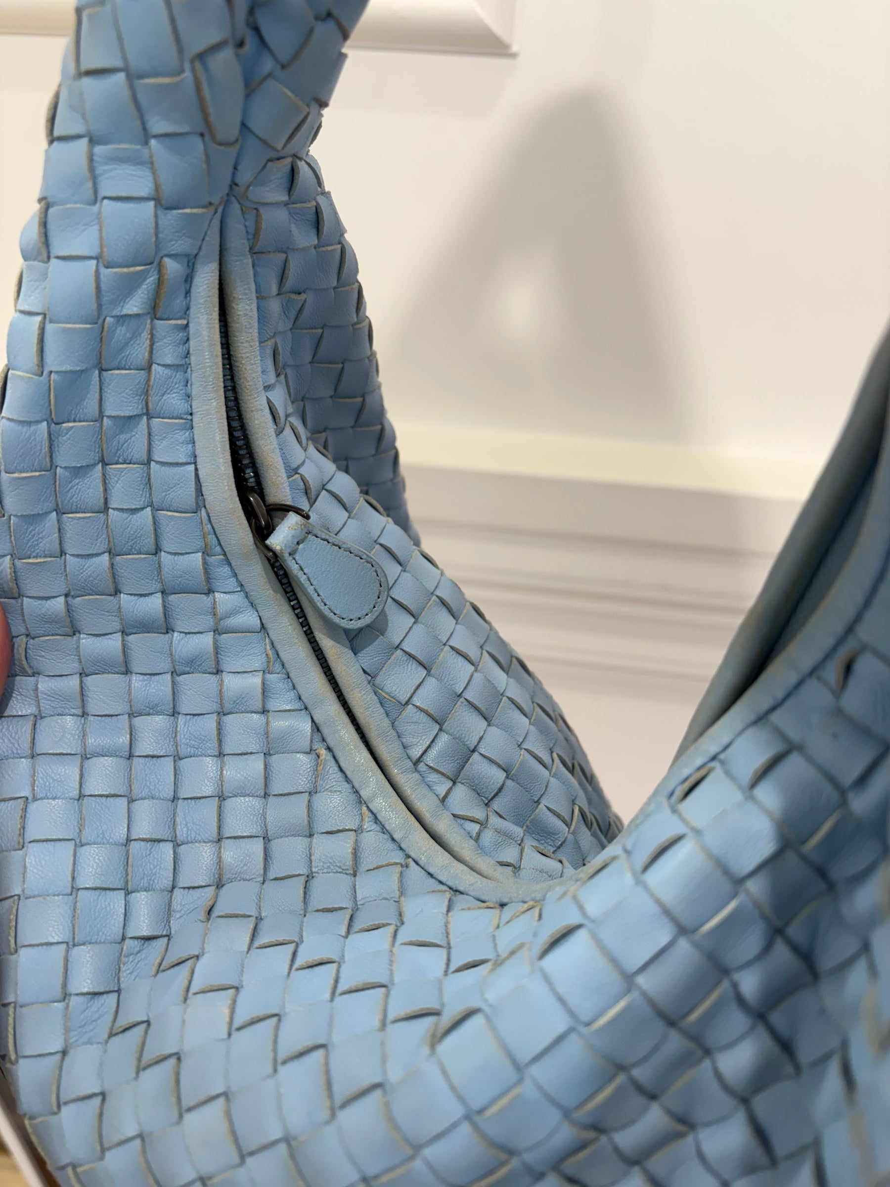 Bottega Veneta Pale Blue Intrecciato Leather Shoulder Hobo Bag