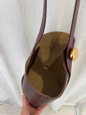 Loewe Pebble Embellished Leather Bucket Bag Burgundy, Medium