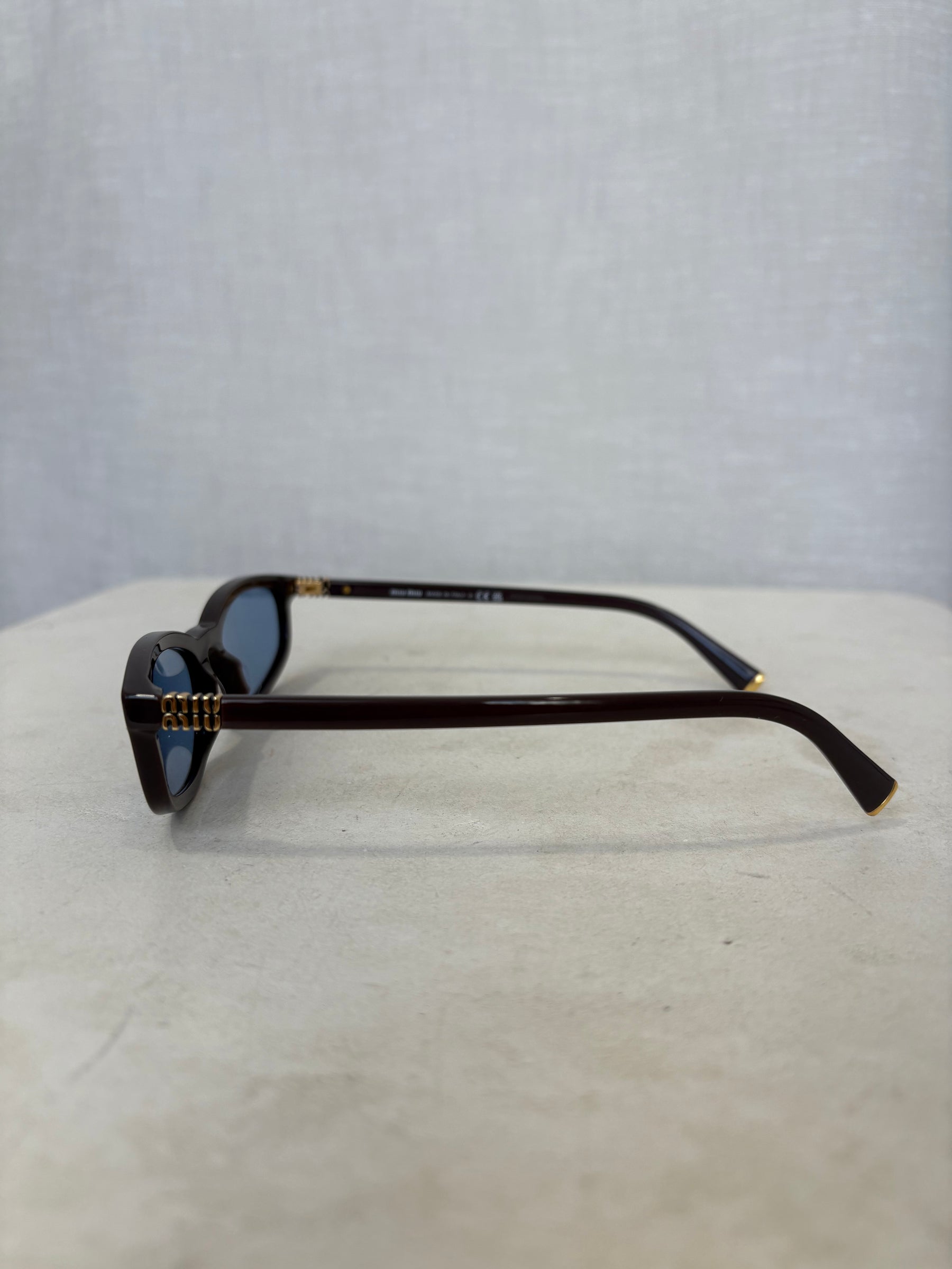 Miu Miu Dark Taupe Rectangular Logo Sunglasses