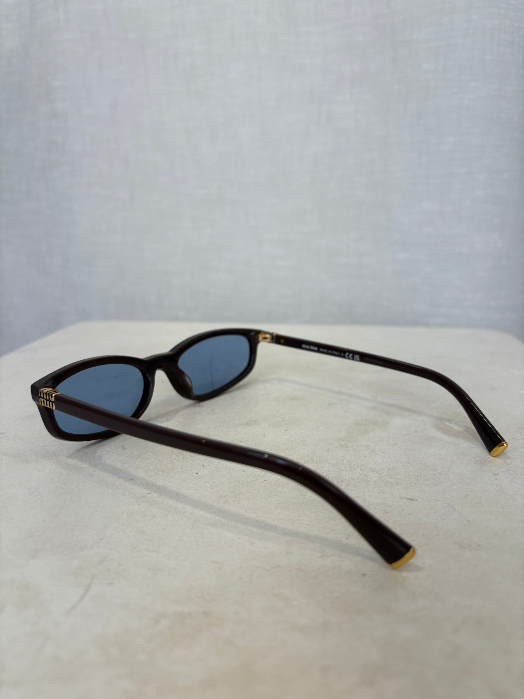 Miu Miu Dark Taupe Rectangular Logo Sunglasses