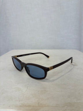 Miu Miu Dark Taupe Rectangular Logo Sunglasses