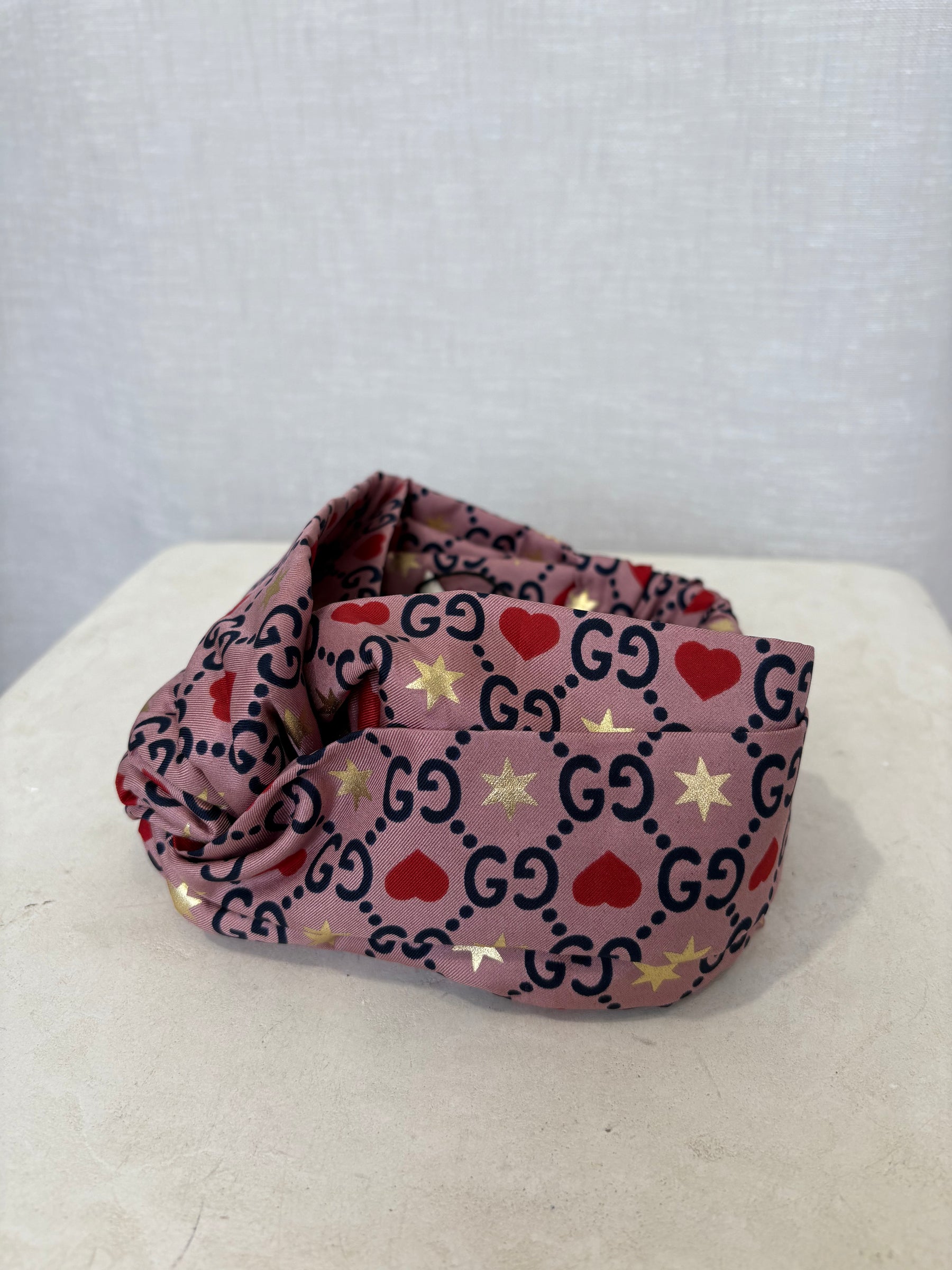 Gucci Mauve and Navy Logo Heart Headband