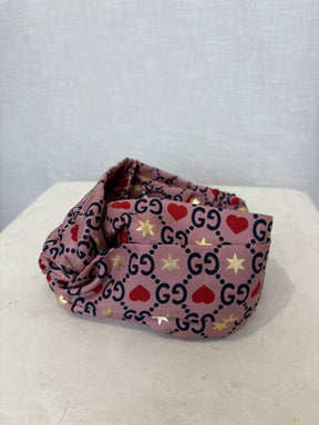 Gucci Mauve and Navy Logo Heart Headband