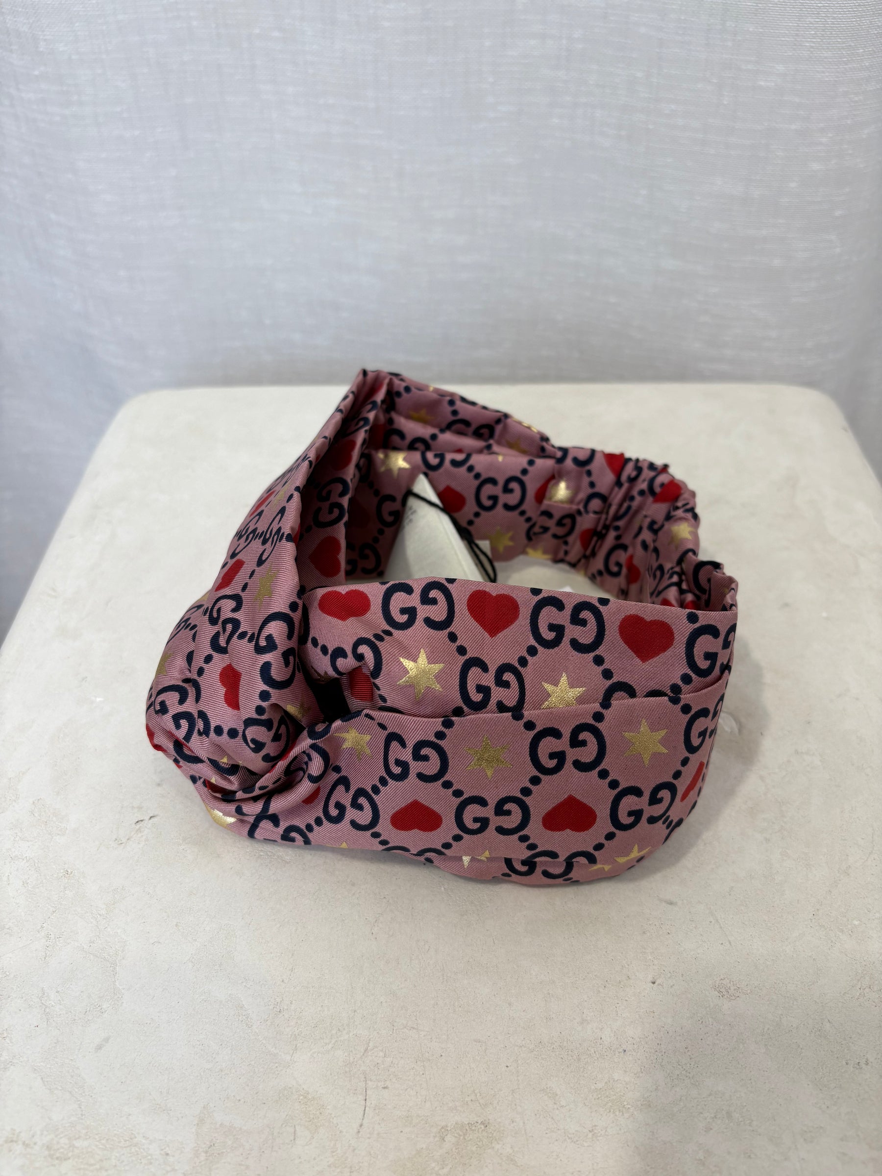 Gucci Mauve and Navy Logo Heart Headband