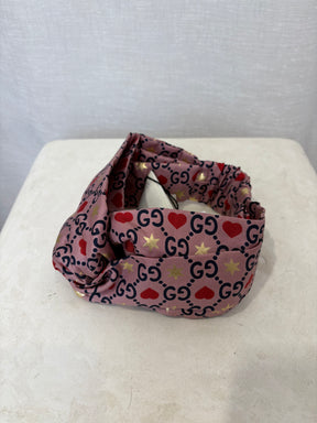 Gucci Mauve and Navy Logo Heart Headband