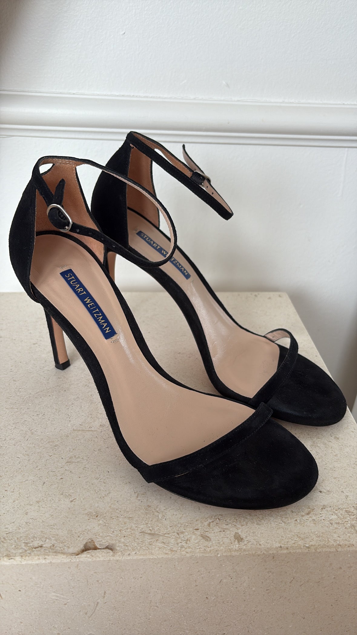 Stuart Weitzman Black Suede Ankle Strap Sandals, 38.5