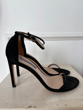 Stuart Weitzman Black Suede Ankle Strap Sandals, 38.5