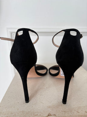 Stuart Weitzman Black Suede Ankle Strap Sandals, 38.5