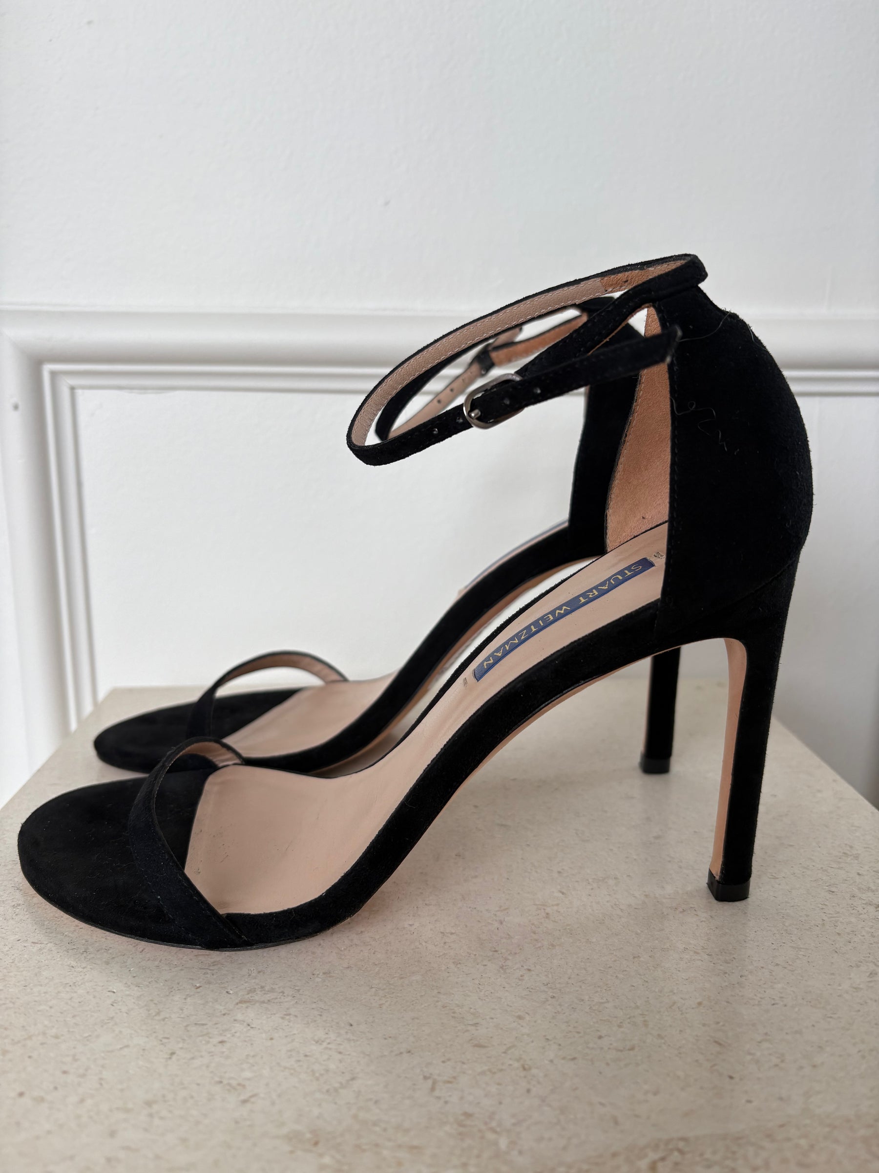 Stuart Weitzman Black Suede Ankle Strap Sandals, 38.5