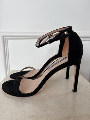Stuart Weitzman Black Suede Ankle Strap Sandals, 38.5