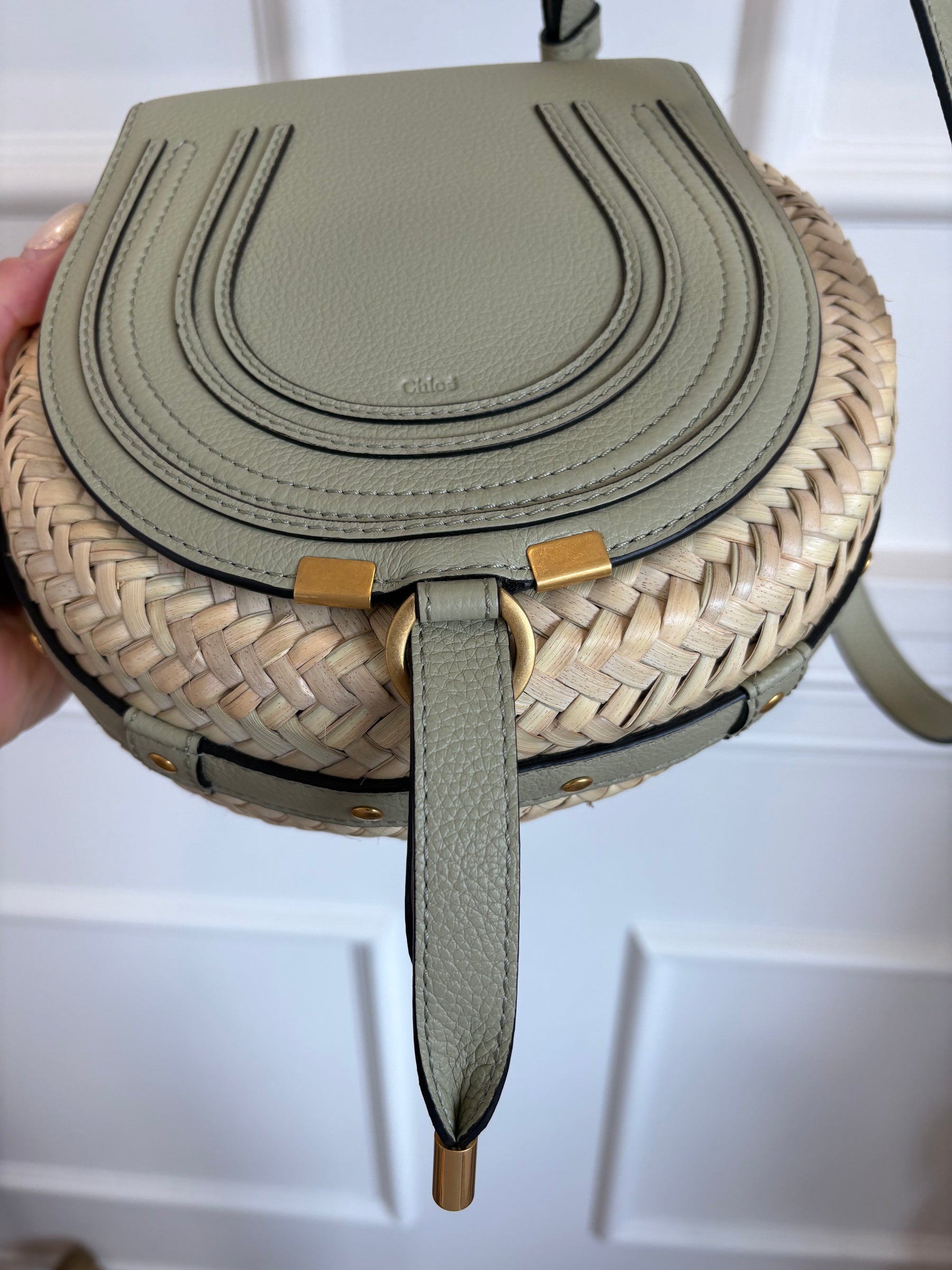 Chloé Raffia and Sage Leather Macie Bag