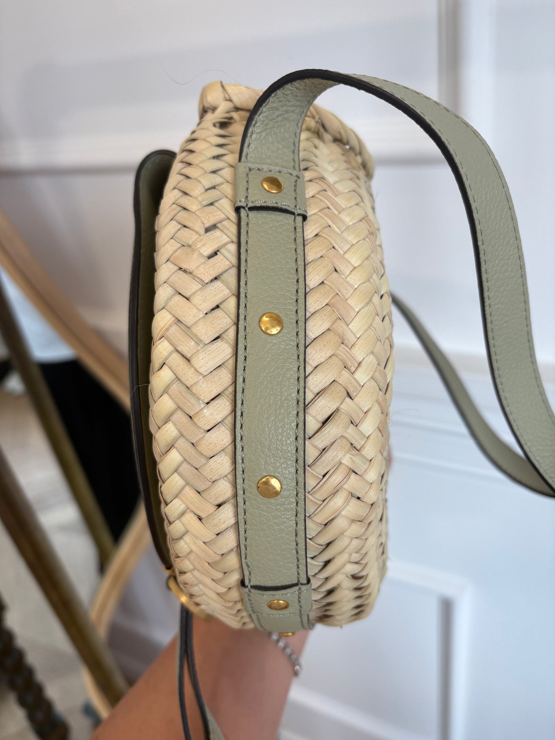Chloé Raffia and Sage Leather Macie Bag