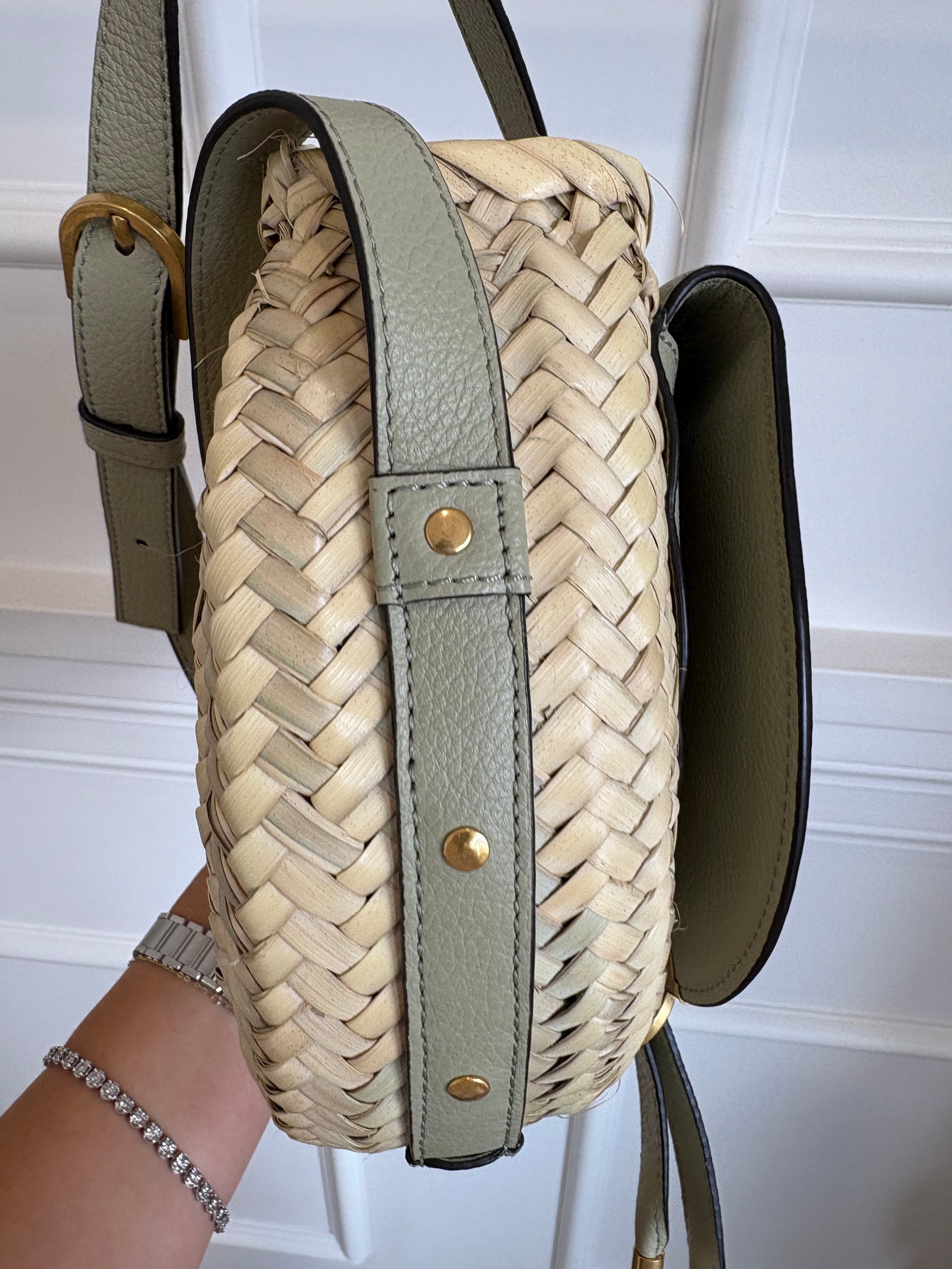 Chloé Raffia and Sage Leather Macie Bag